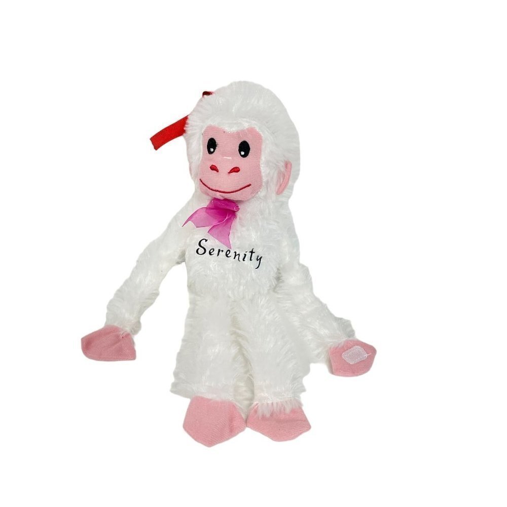 SERENITY Monkey Hang On White Red Bow Hears 8"